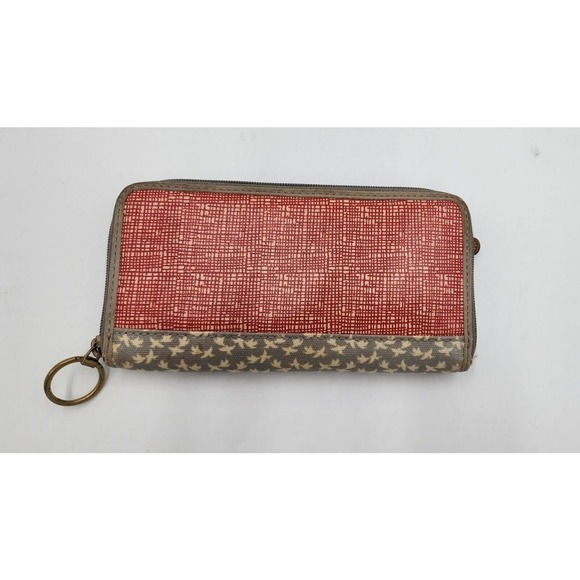 Fossil Long Live Vintage Long Wallet Red Checkered & Birds Zip Around PVC Coated - Picture 7 of 11